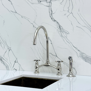 Polished Nickel Bridge Kitchen Faucet with Cross Handles – Ashford – alternate view 12