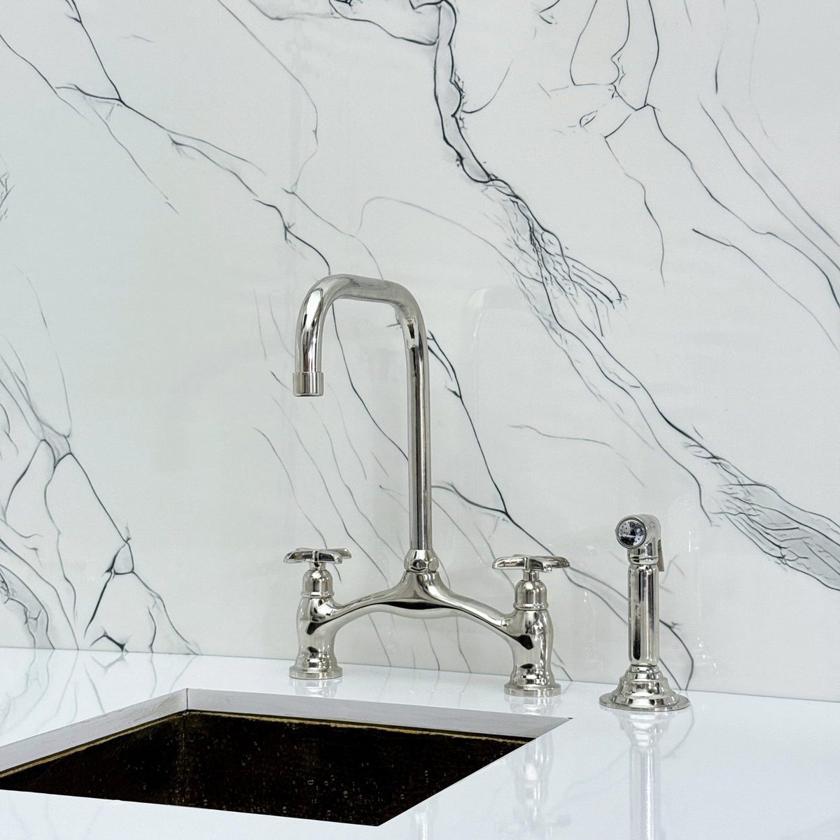 Polished Nickel Vintage Bridge Kitchen Faucet with Cross Handles – Ellington – alternate view 12