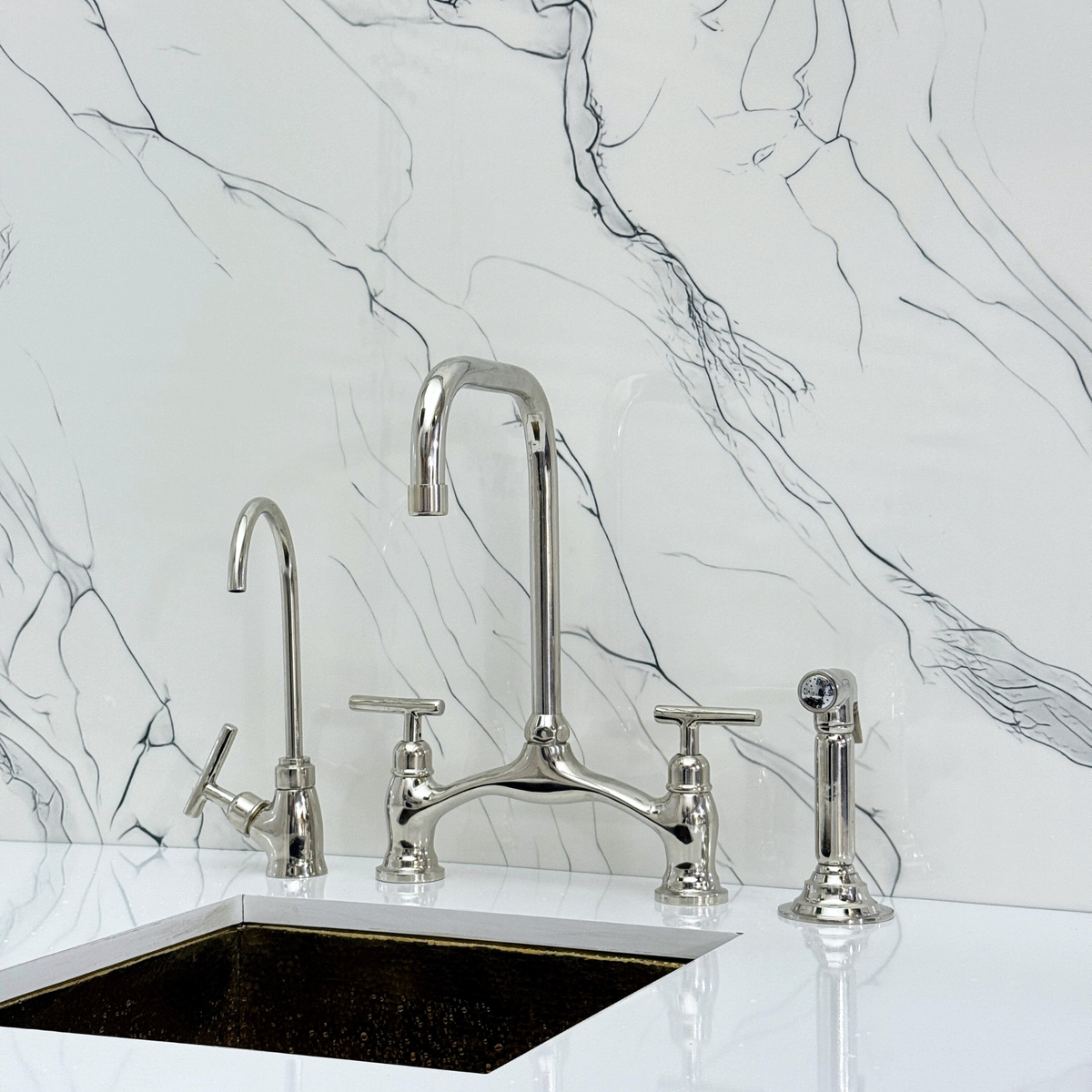 Polished Nickel Vintage Bridge Kitchen Faucet with Lever Handles – Ellington – alternate view 4