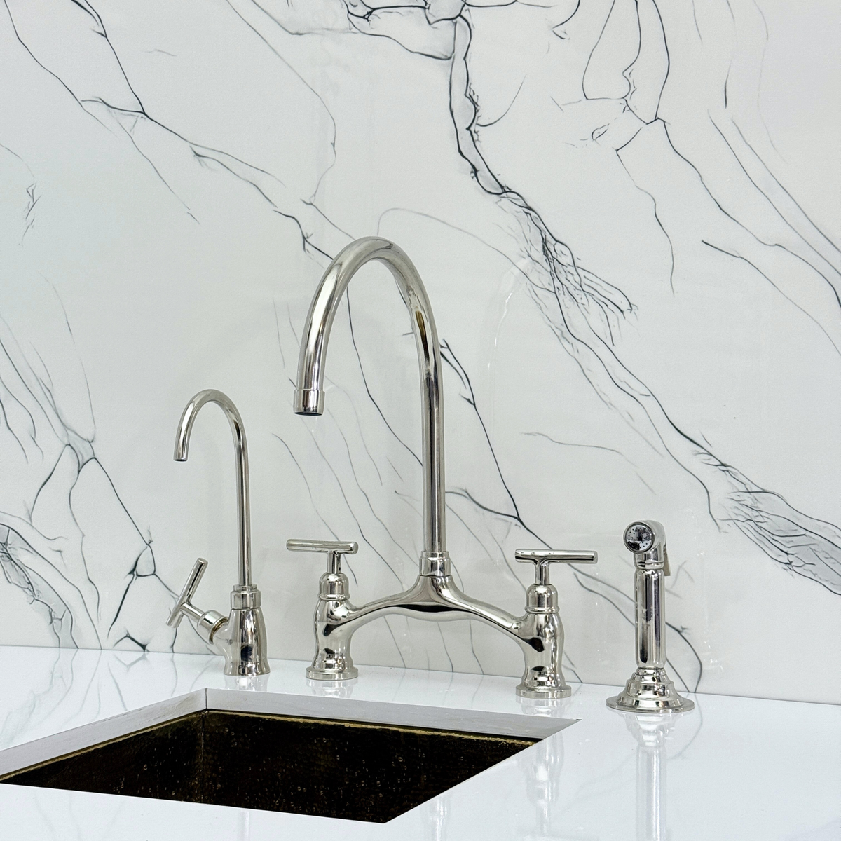 Polished Nickel Bridge Kitchen Faucet with Lever Handles – Ashford – alternate view 5