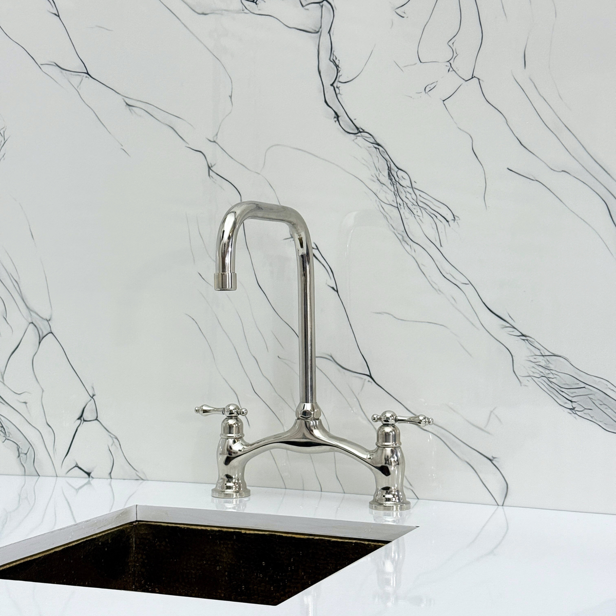 Polished Nickel Vintage Bridge Kitchen Faucet with Lever Handles – Ellington – alternate view 7