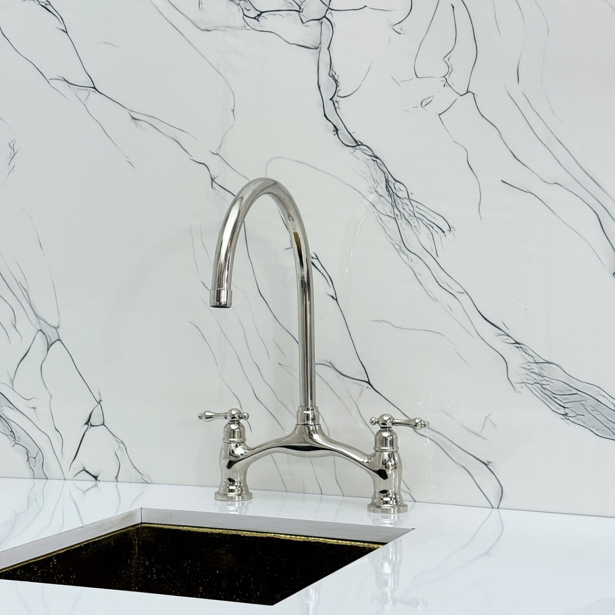 Polished Nickel Bridge Kitchen Faucet with Lever Handles – Ashford – alternate view 8