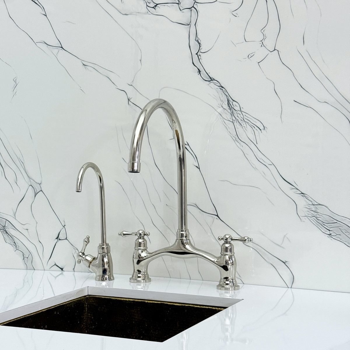 Polished Nickel Bridge Kitchen Faucet with Lever Handles – Ashford – alternate view 10