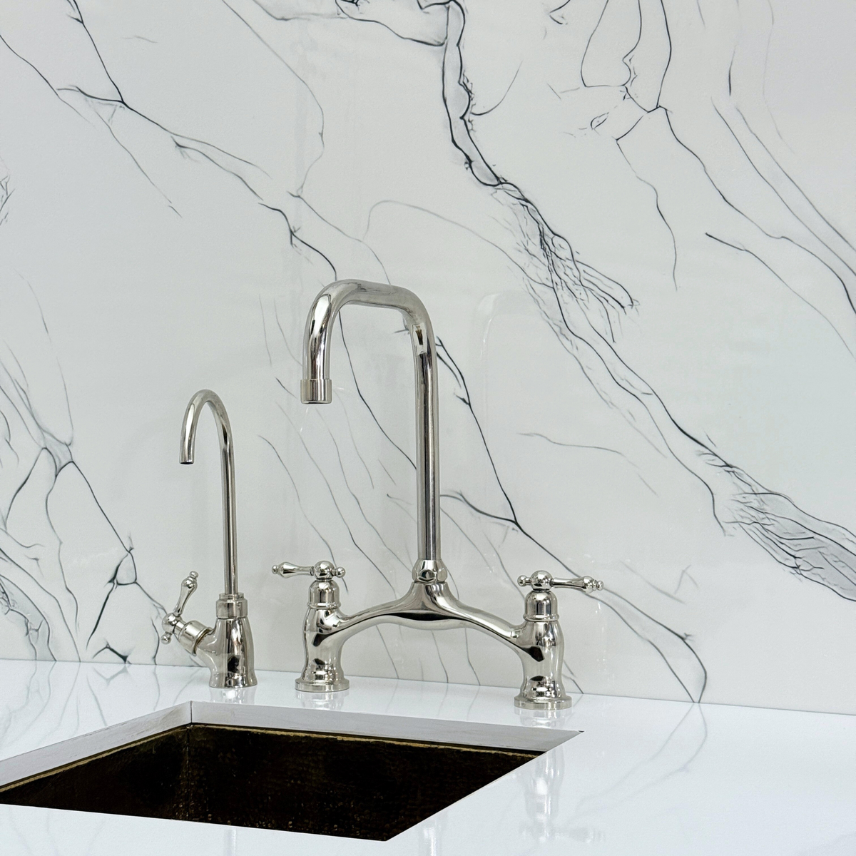 Polished Nickel Vintage Bridge Kitchen Faucet with Lever Handles – Ellington – alternate view 9