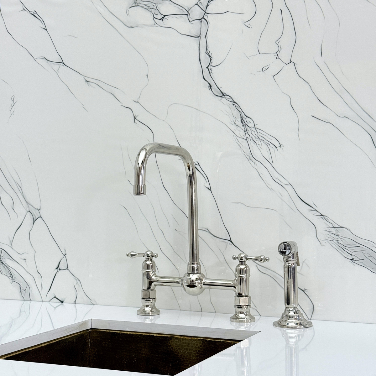 Polished Nickel Classic Bridge Kitchen Faucet with Lever Handles – Finsbury – alternate view 11