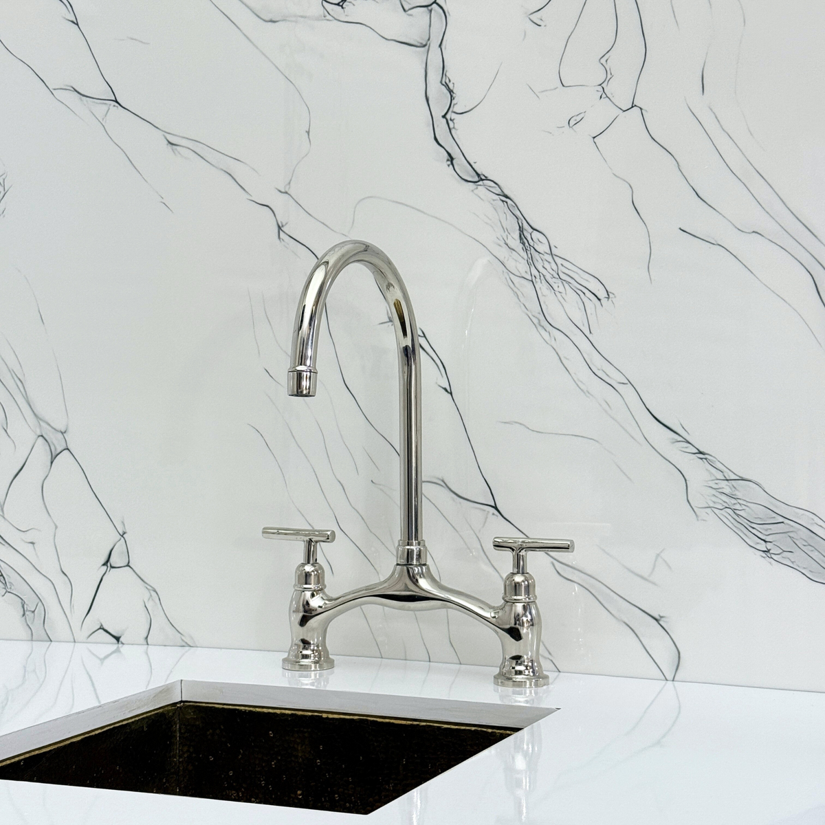 Polished Nickel Bridge Kitchen Faucet with Lever Handles – Cavendish – alternate view 8