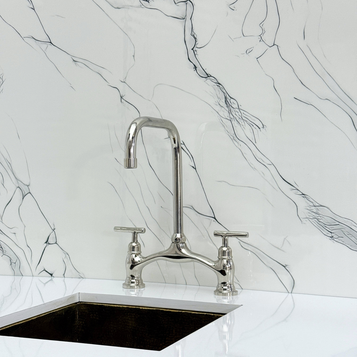 Polished Nickel Vintage Bridge Kitchen Faucet with Lever Handles – Ellington – alternate view 8