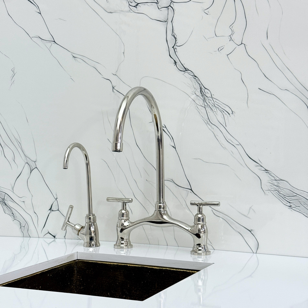 Polished Nickel Bridge Kitchen Faucet with Lever Handles – Ashford – alternate view 11
