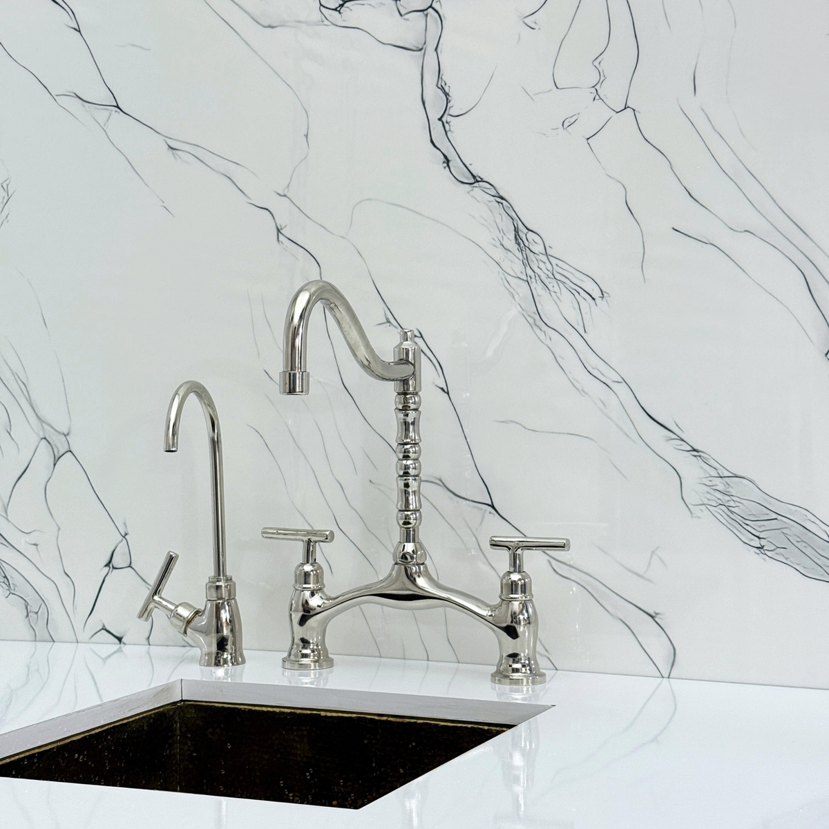 Polished Nickel Victorian Bridge Kitchen Faucet with Lever Handles – Dorchester – alternate view 10