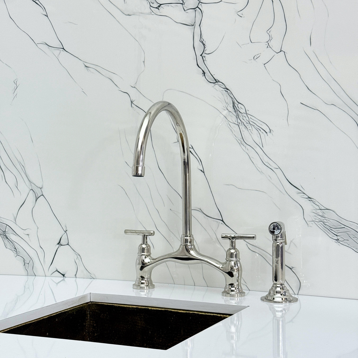 Polished Nickel Bridge Kitchen Faucet with Lever Handles – Ashford – alternate view 13