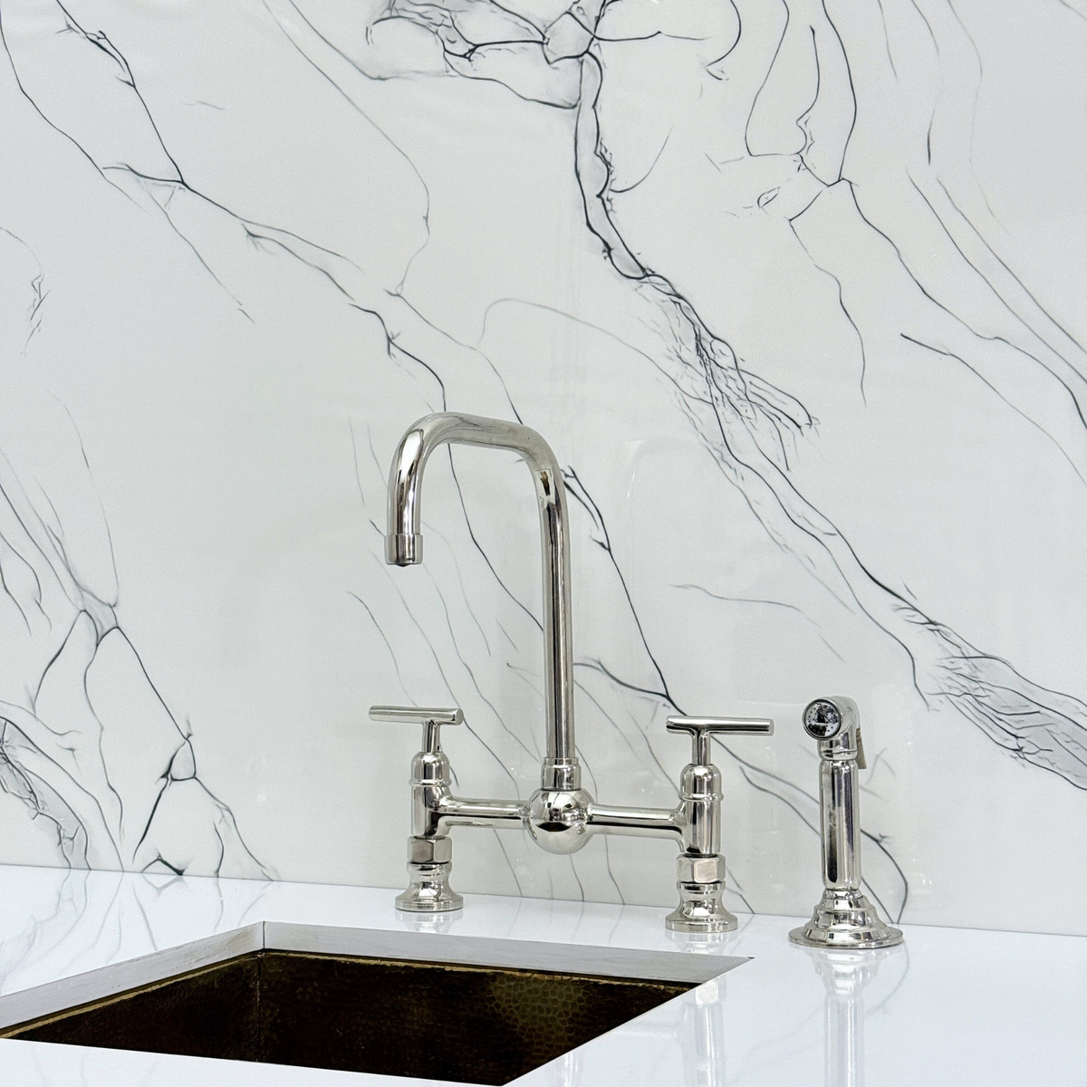 Polished Nickel Classic Bridge Kitchen Faucet with Lever Handles – Finsbury – alternate view 12