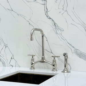 Polished Nickel Vintage Bridge Kitchen Faucet with Lever Handles – Ellington – alternate view 12