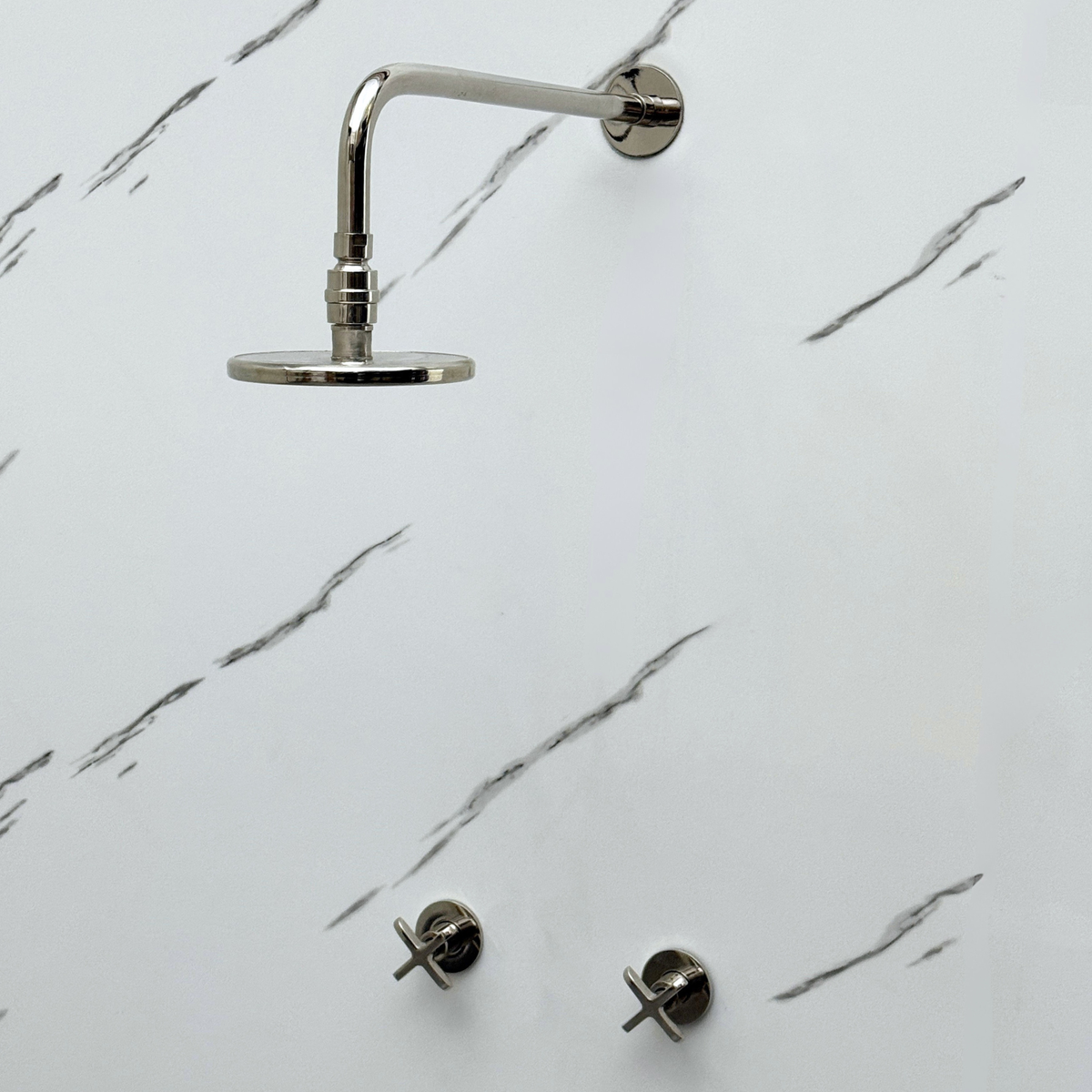 Polished Nickel Adjustable Flat Round Rain Shower System — Straight arm (PNCSS-004) — detail view 4