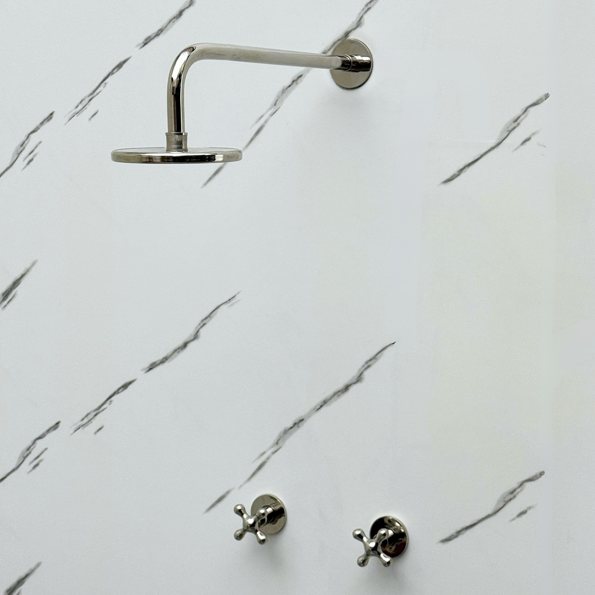 Polished Nickel Adjustable Flat Round Rain Shower System — Straight arm (PNCSS-004) — detail view 8