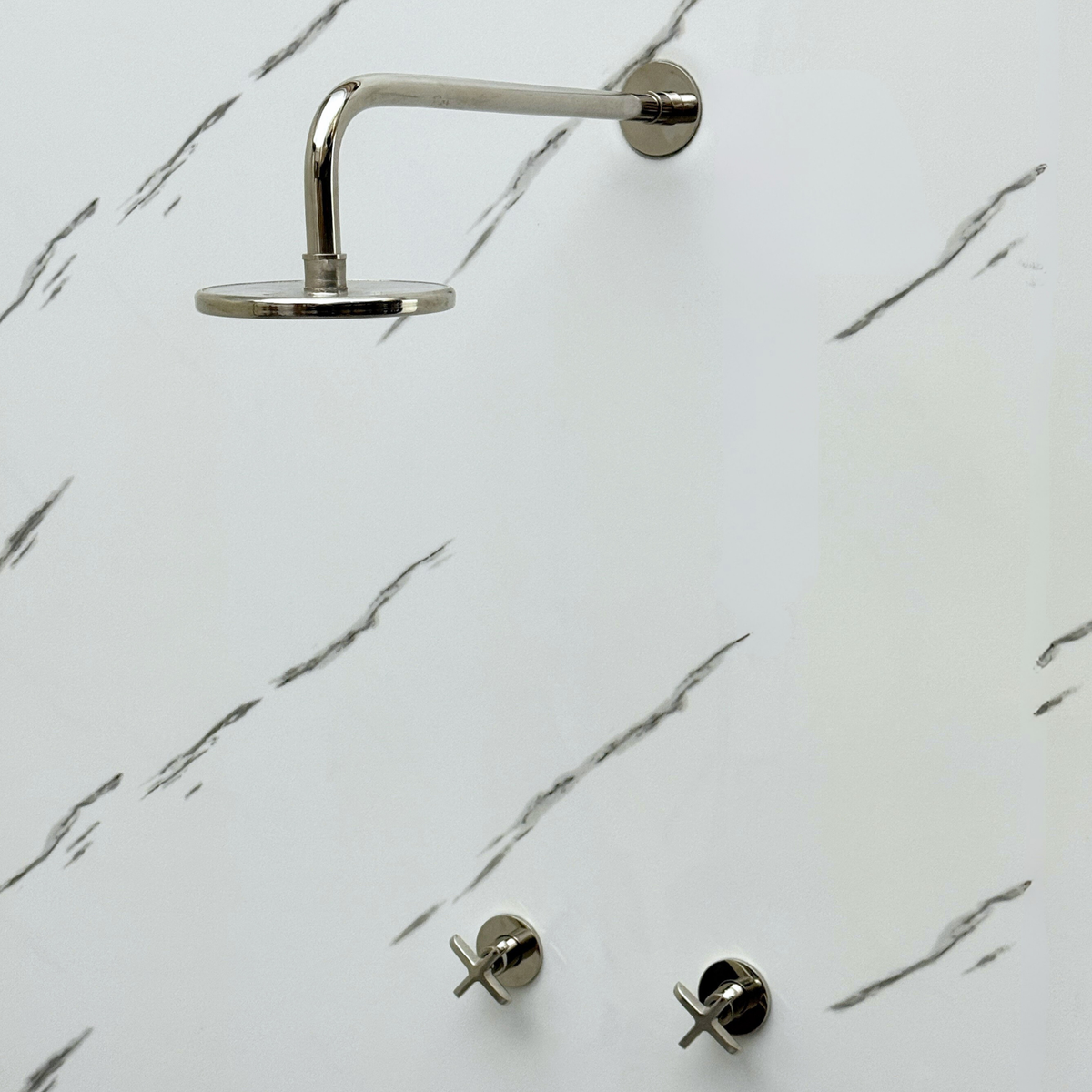 Polished Nickel Adjustable Flat Round Rain Shower System — Straight arm (PNCSS-004) — detail view 9