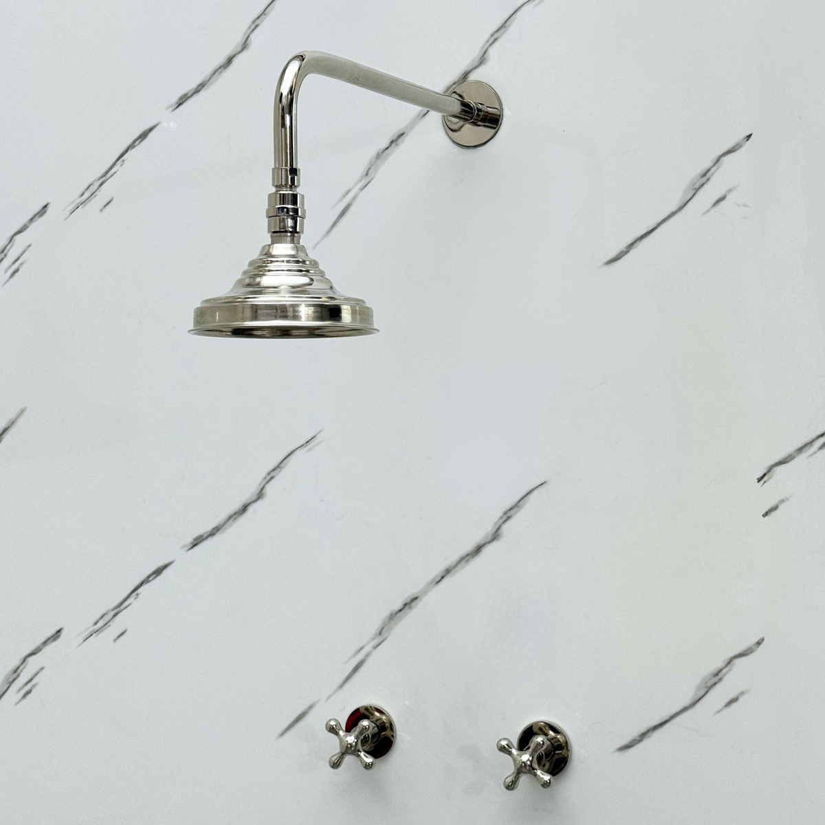 Polished Nickel Adjustable Round Rain Shower System — Straight arm (PNCSS-005) — detail view 2