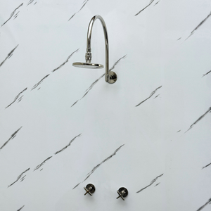Polished Nickel Flat Round Rain Shower System — Arcuate arm (PNCSS-001) — detail view 4