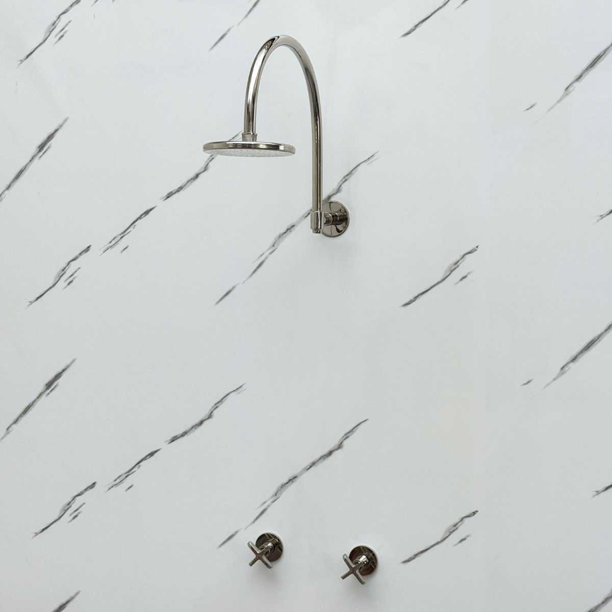 Polished Nickel Flat Round Rain Shower System — Arcuate arm (PNCSS-001) — detail view 9