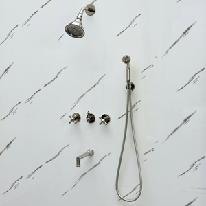 Polished Nickel Adjustable Round Rain Shower System with Handheld & Tub Filler — Short arm (PNCSS-021) — detail view 2