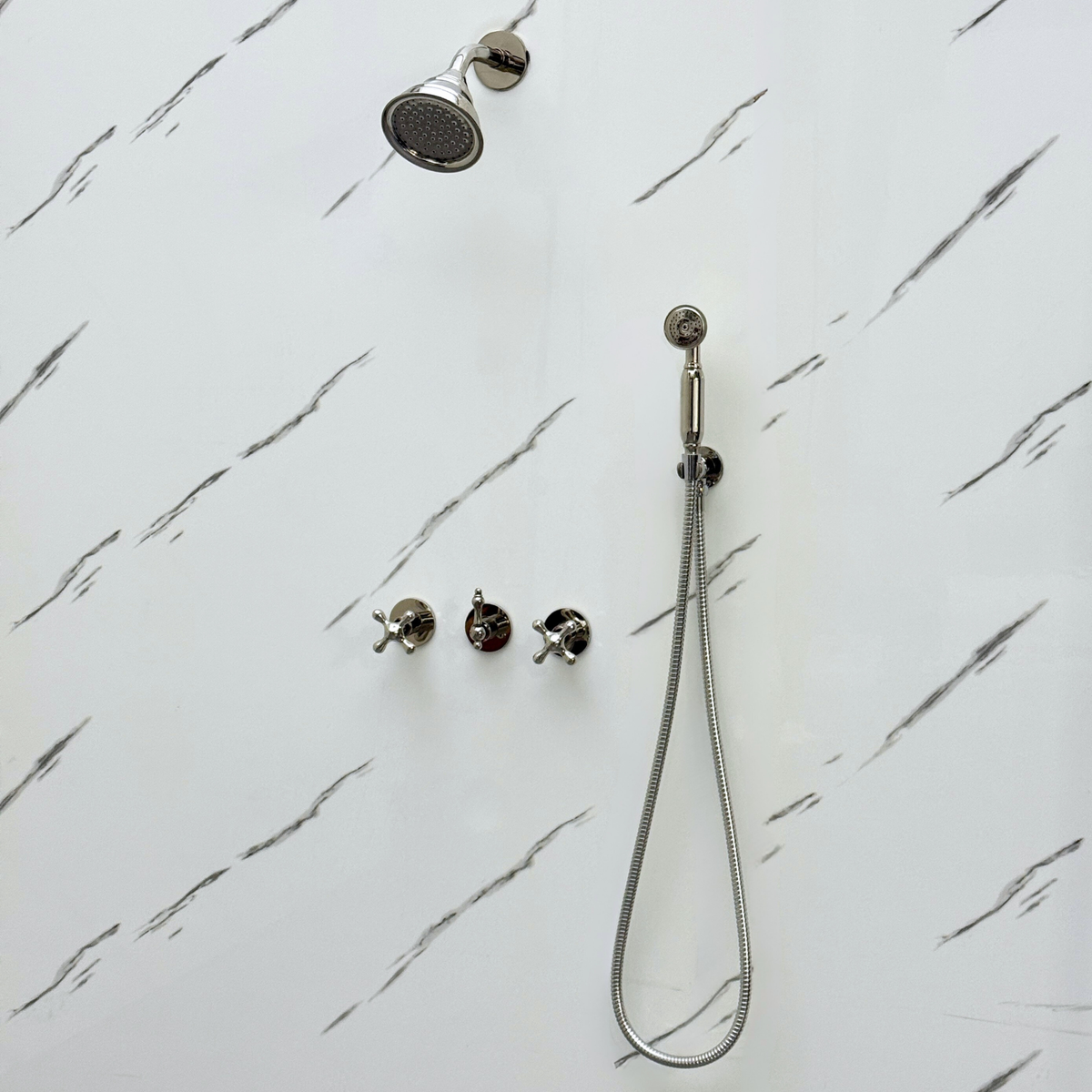 Polished Nickel Round Rain Shower System with Handheld — Short arm (PNCSS-020) — detail view 9