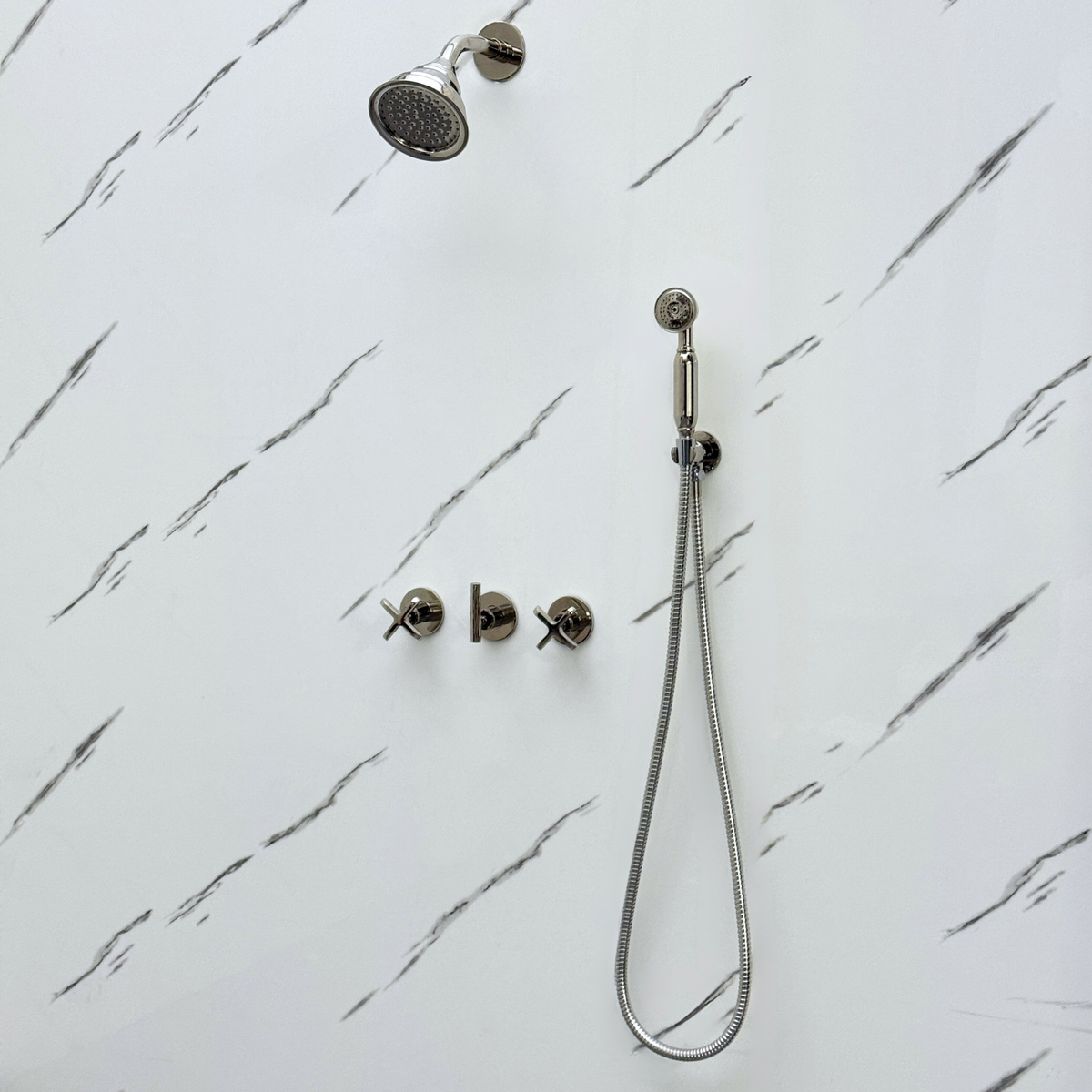 Polished Nickel Round Rain Shower System with Handheld — Short arm (PNCSS-020) — detail view 10