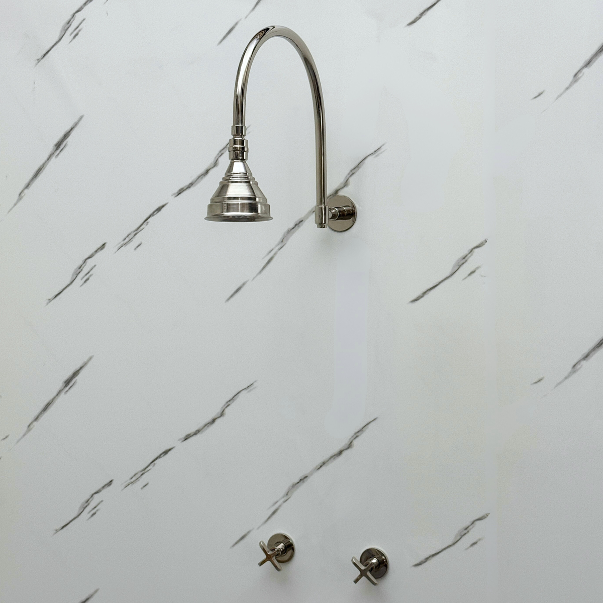 Polished Nickel Round Rain Shower System — Arcuate arm (PNCSS-002) — detail view 4