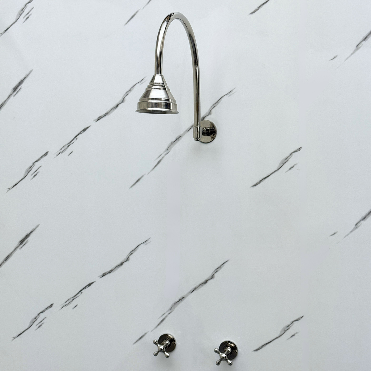 Polished Nickel Round Rain Shower System — Arcuate arm (PNCSS-002) — detail view 8