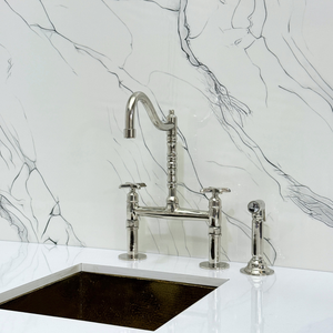 Polished Nickel Victorian Bridge Kitchen Faucet with Cross Handles – Pembroke – alternate view 10