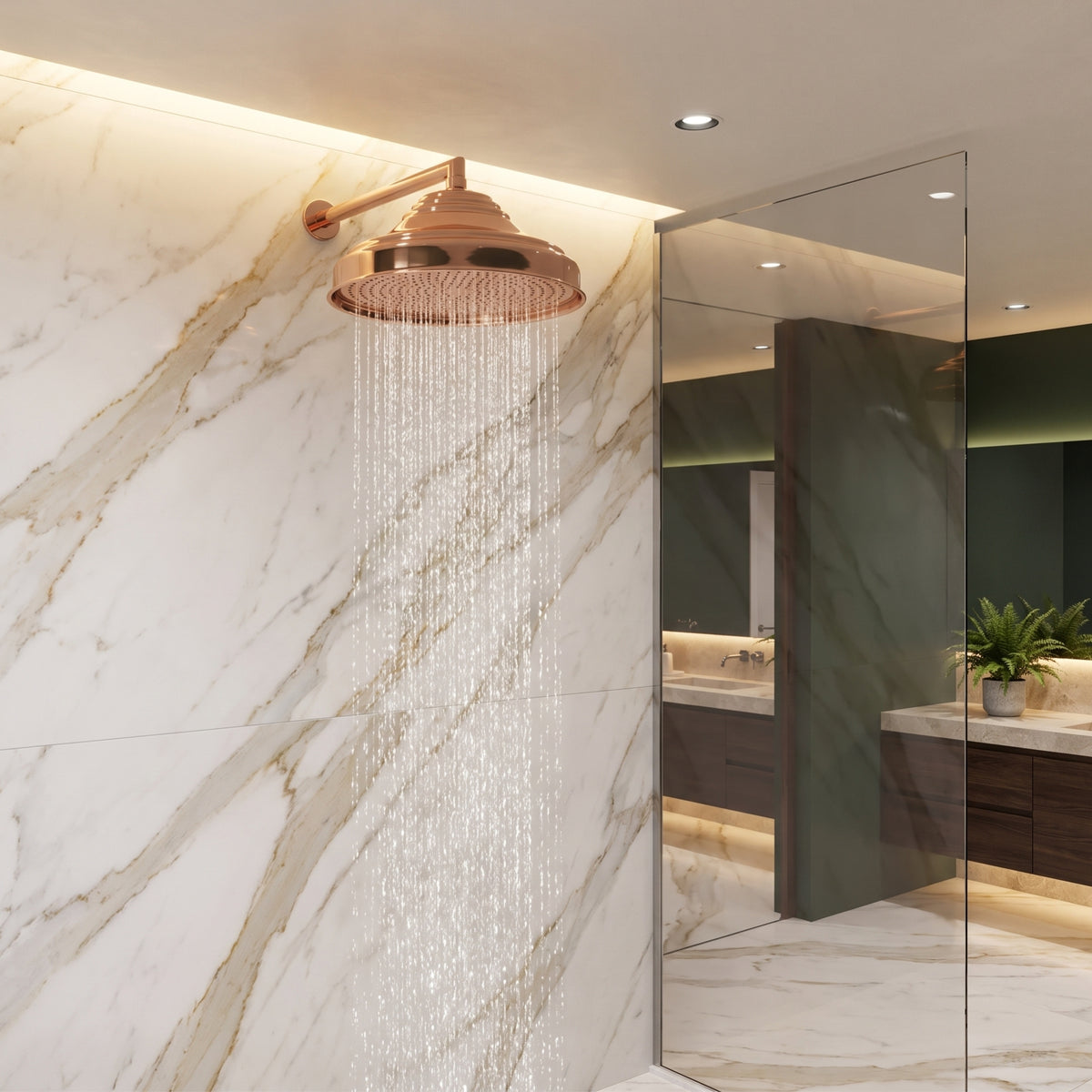 Aura Solid Copper Rain Shower Head – Unlacquered Living Finish