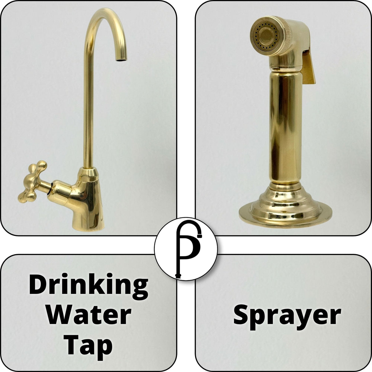 Unlacquered brass side sprayer and drinking water tap accessories for the bridge kitchen faucet