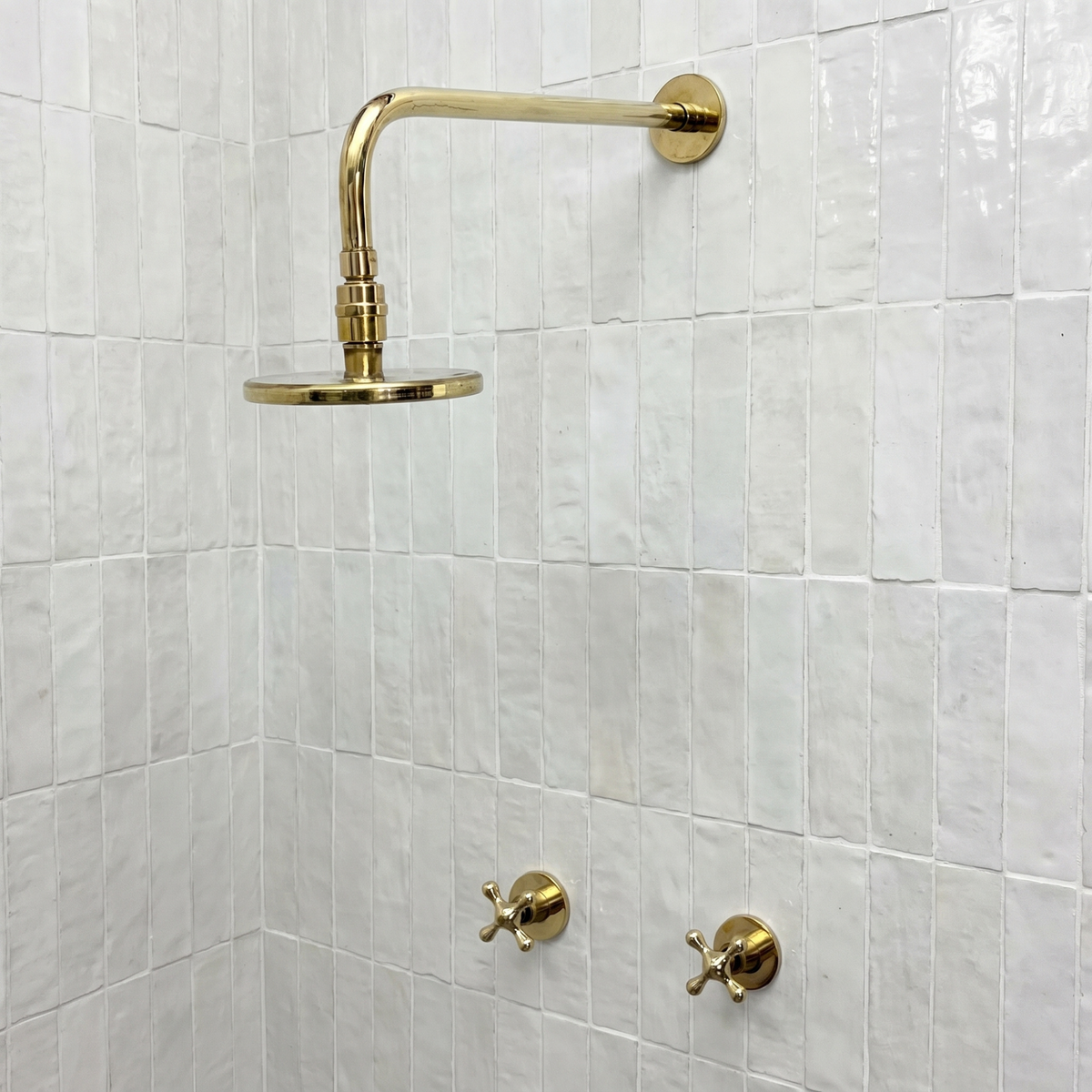 Unlacquered Brass Adjustable Flat Round Rain Shower System — Straight arm (UBCSS-004) — shower system overview