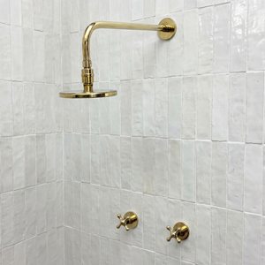 Unlacquered Brass Adjustable Flat Round Rain Shower System — Straight arm (UBCSS-004) — shower system overview