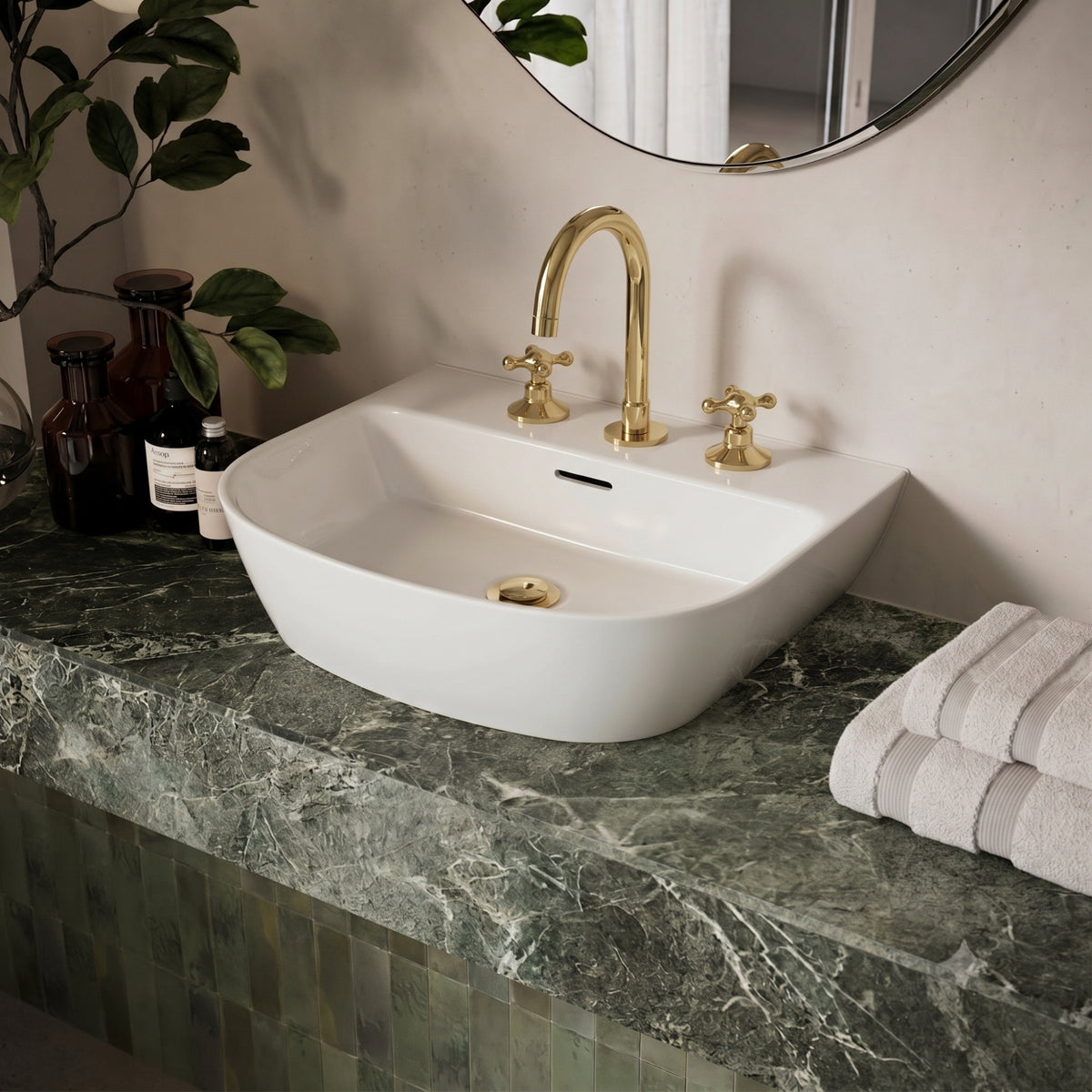Unlacquered Brass Widespread Bathroom Faucet – Grand Arc