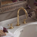 Unlacquered Brass High-Arc Widespread Bathroom Faucet with Lever Handles – Grand Arc