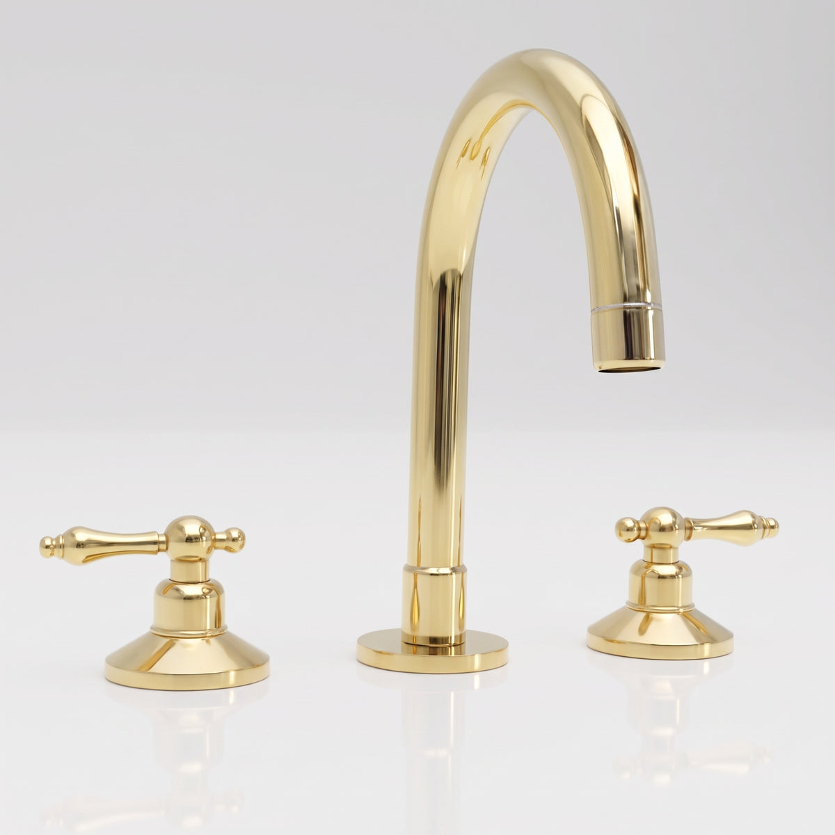 Unlacquered Brass High-Arc Widespread Bathroom Faucet with Lever Handles – Grand Arc