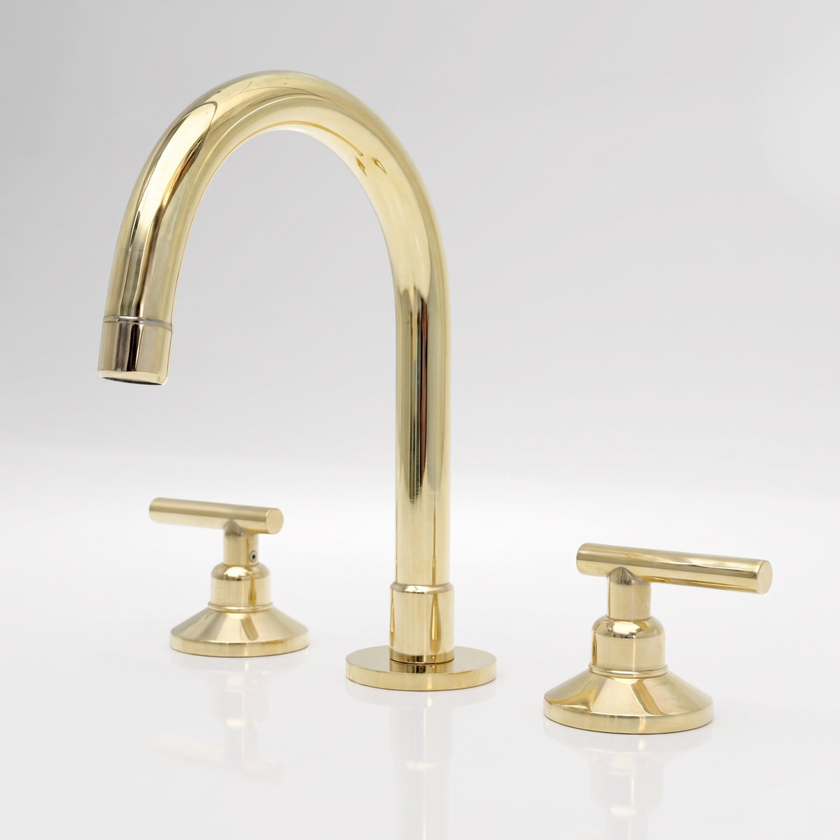 Unlacquered Brass High-Arc Widespread Bathroom Faucet with Lever Handles – Grand Arc
