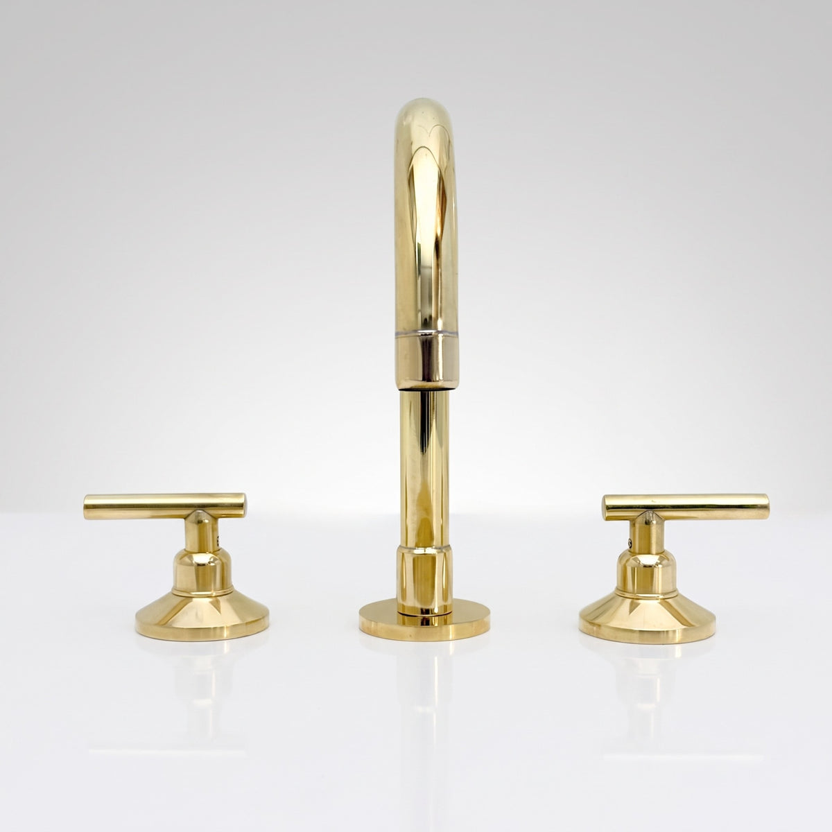 Unlacquered Brass High-Arc Widespread Bathroom Faucet with Lever Handles – Grand Arc