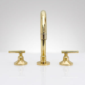 Unlacquered Brass High-Arc Widespread Bathroom Faucet with Lever Handles – Grand Arc