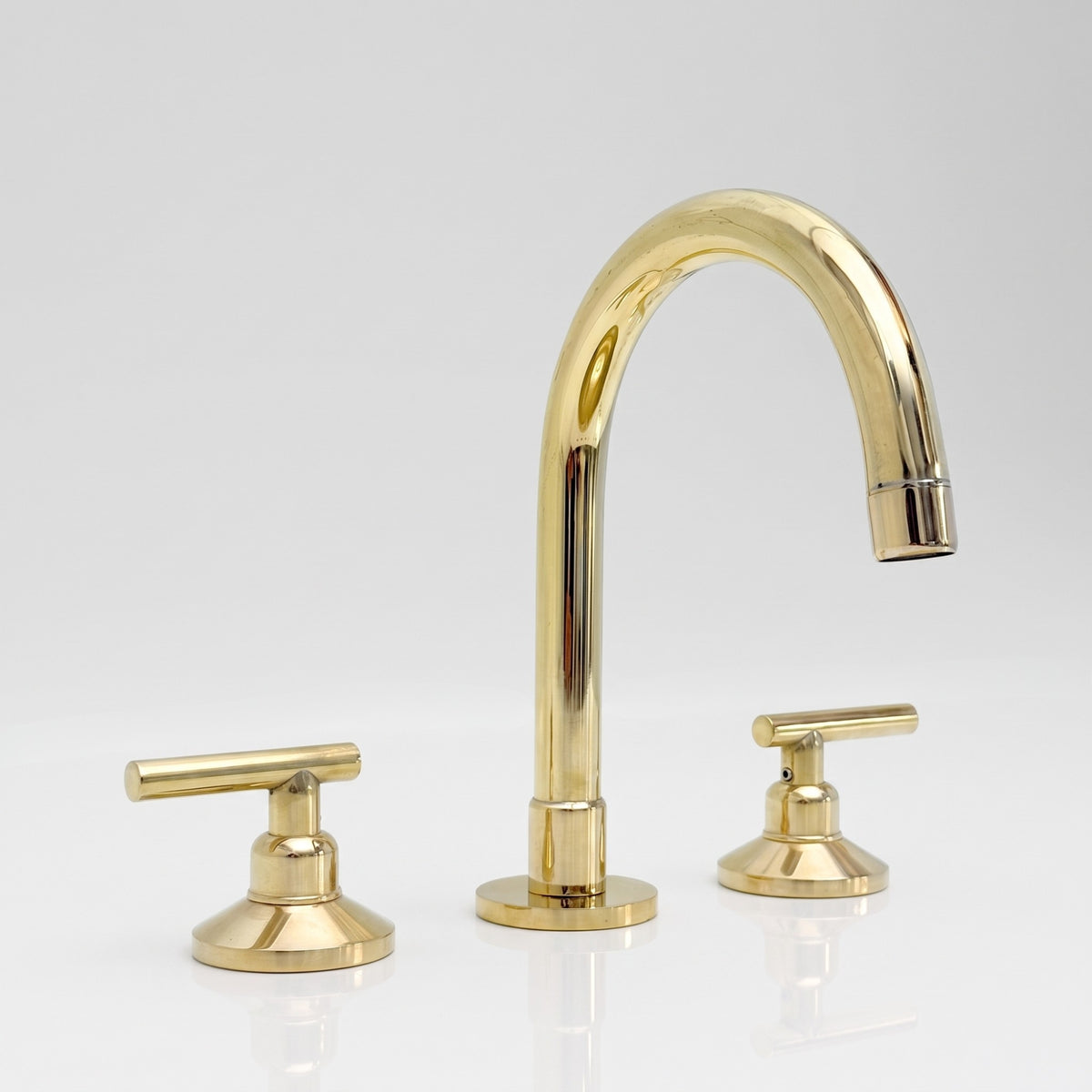 Unlacquered Brass High-Arc Widespread Bathroom Faucet with Lever Handles – Grand Arc