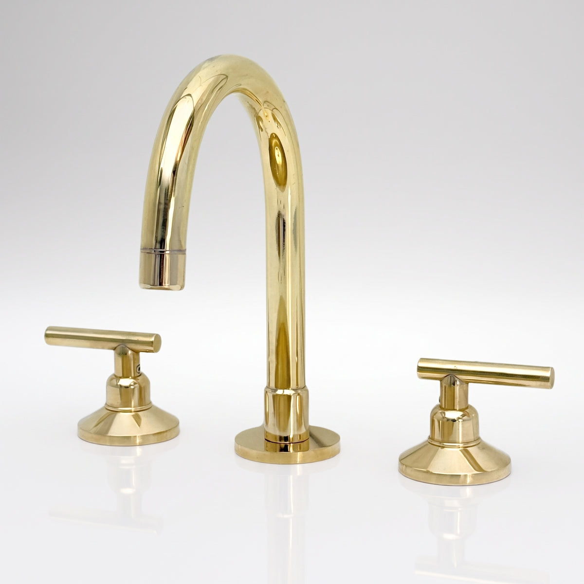 Unlacquered Brass High-Arc Widespread Bathroom Faucet with Lever Handles – Grand Arc