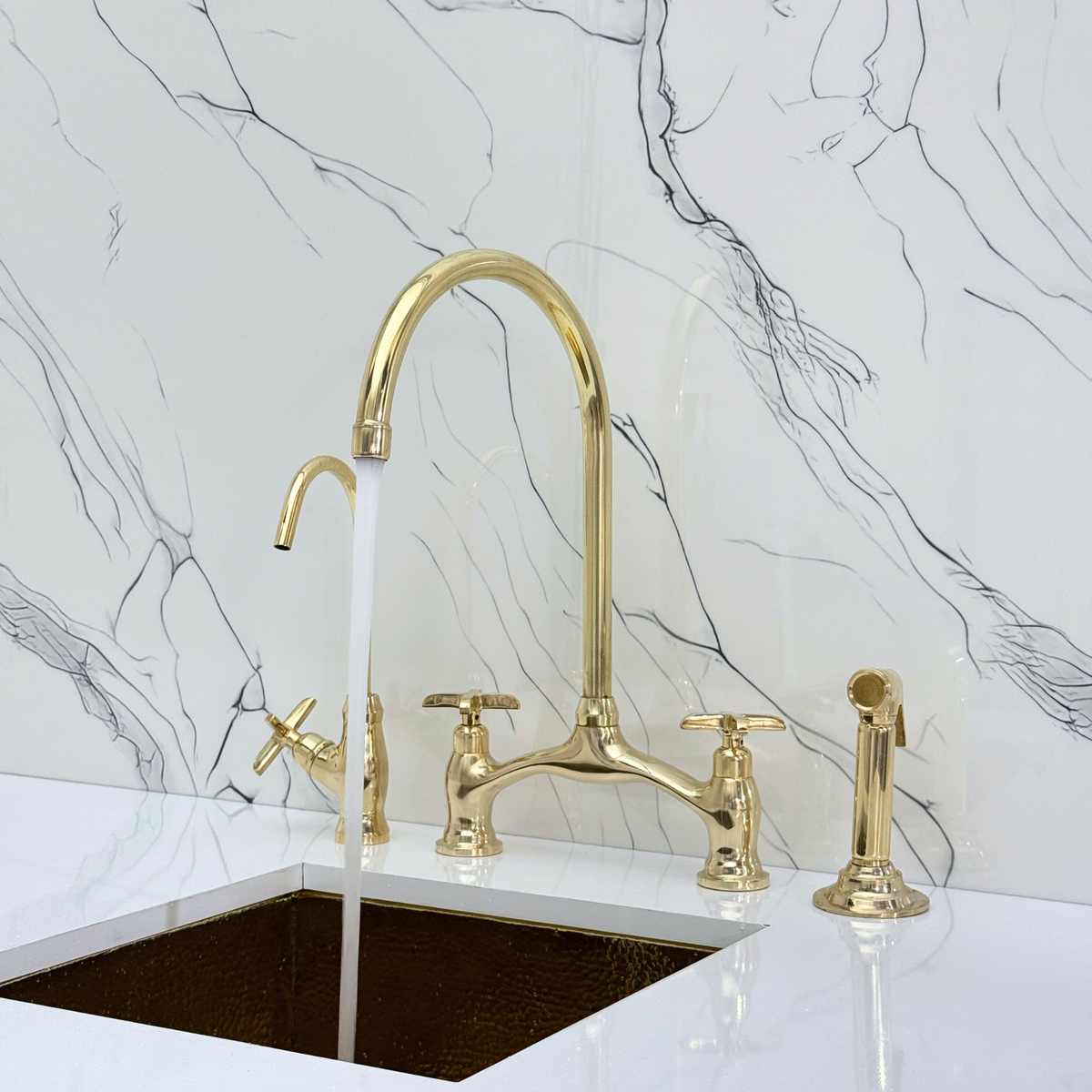 Unlacquered Brass Bridge Kitchen Faucet with Cross Handles – Ellington – alternate view 5