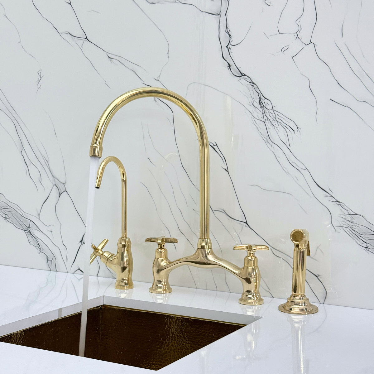Unlacquered Brass Bridge Kitchen Faucet with Cross Handles – Ellington – alternate view 6