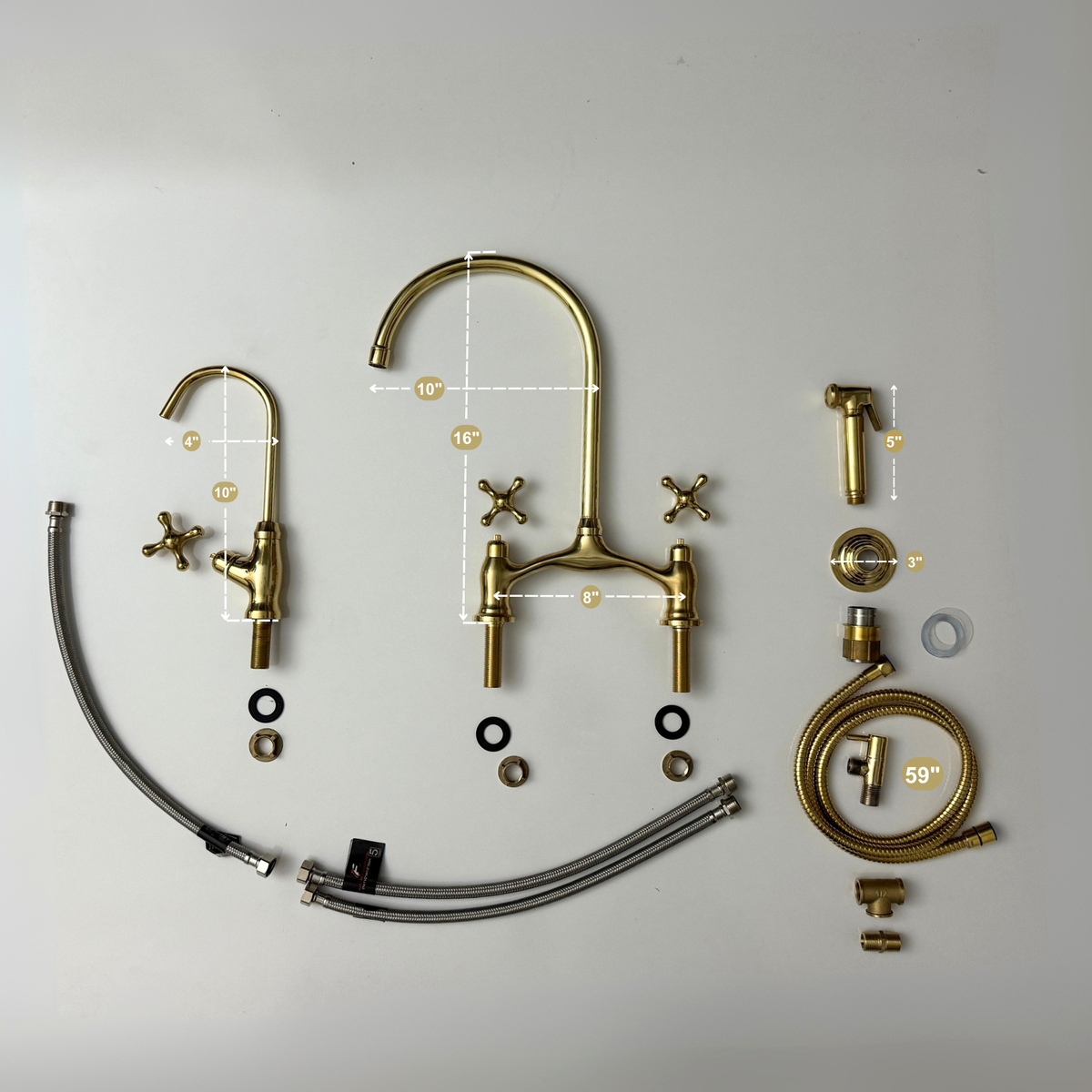 Unlacquered Brass Bridge Kitchen Faucet with Cross Handles – Ellington – alternate view 14