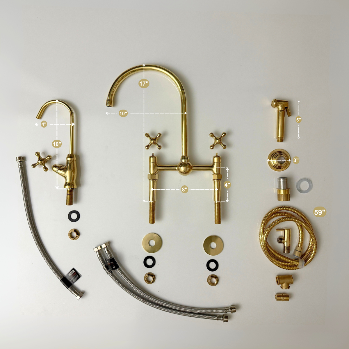 Unlacquered Brass Bridge Kitchen Faucet with Cross Handles – Harrington – alternate view 14
