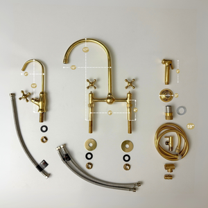 Unlacquered Brass Bridge Kitchen Faucet with Cross Handles – Harrington – alternate view 14