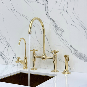 Unlacquered Brass Bridge Kitchen Faucet with Cross Handles – Harrington – alternate view 2