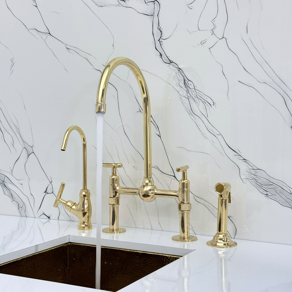 Unlacquered Brass Bridge Kitchen Faucet with Lever Handles – Harrington – alternate view 5