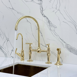 Unlacquered Brass Bridge Kitchen Faucet with Lever Handles – Harrington – alternate view 6