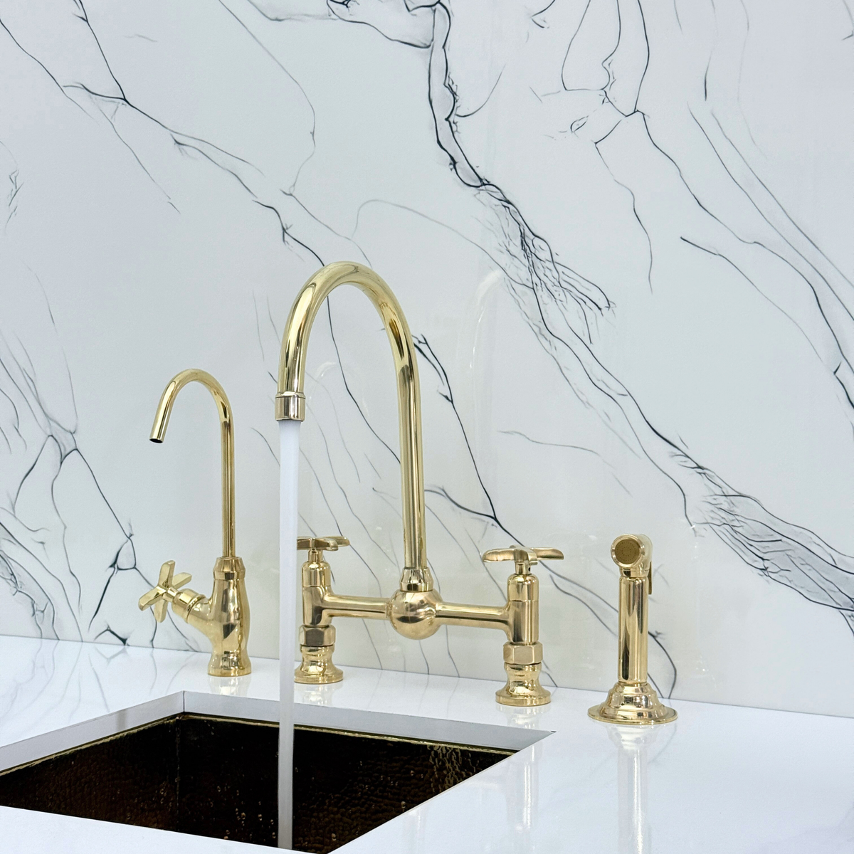 Unlacquered Brass Bridge Kitchen Faucet with Cross Handles – Lancaster – alternate view 5