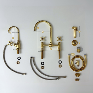 Unlacquered Brass Bridge Kitchen Faucet with Cross Handles – Lancaster – alternate view 14